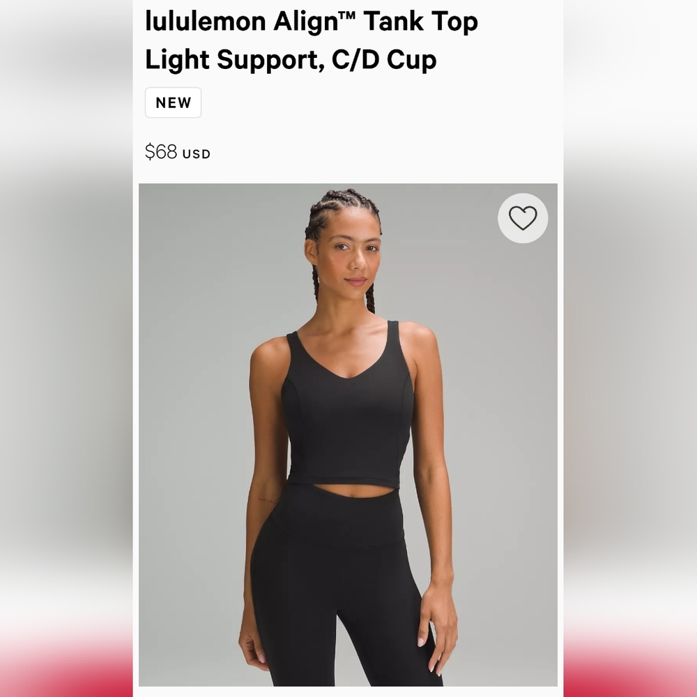 Lululemon Align Tank Top, Light Support, Size 2. B/C Cup in Black